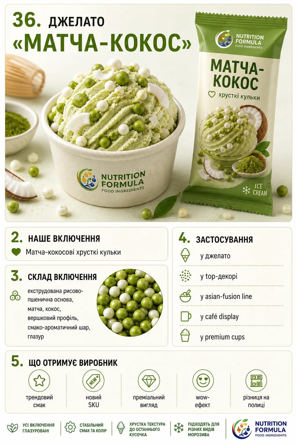 Матча кокос джелато