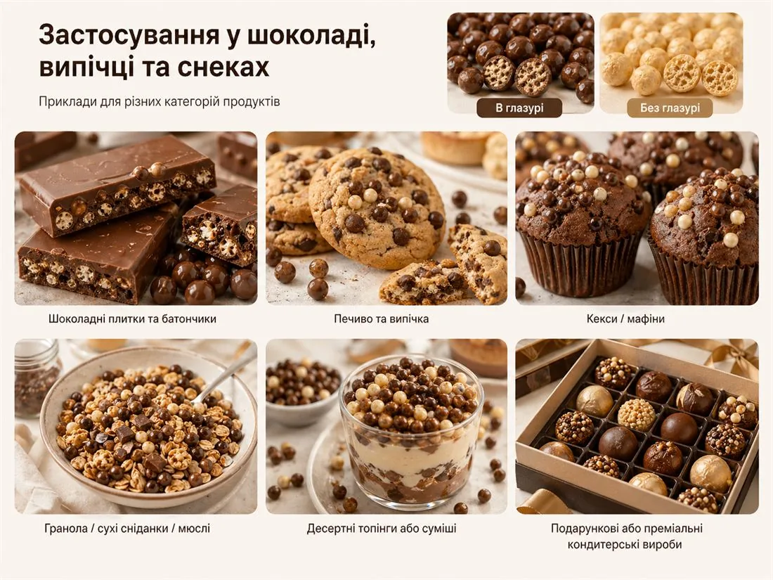 Печиво, сухі начинки і снекові батончики